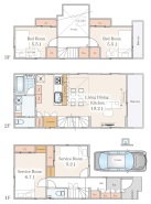 【Ａ・Ｂ号棟共通間取図】ＬＤＫ１９．２帖、主寝室は６．７帖のゆとりある４部屋+ＬＤＫ。全室２面採光の明るい室内
