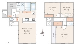 人気の２階建て、ＬＤＫ15.37帖、主寝室8帖のゆとりある３ＬＤＫ
