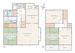 ＬＤＫ１７．５帖、全居室６帖以上の２階建て４ＬＤＫ