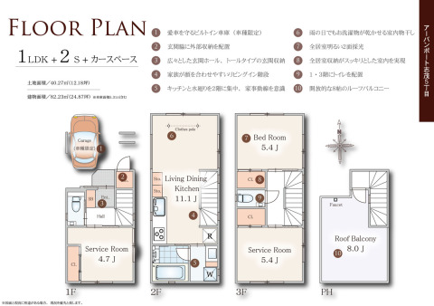 【間取図】コンパクトながらゆとりある３部屋+ＬＤＫ+ルーフバルコニー、全室２面採光の明るい室内 