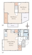 ＬＤＫ約１２．０帖、主寝室約１０．５帖、ゆとりある空間設計、人気の２階建て２ＬＤＫ+カースペース
