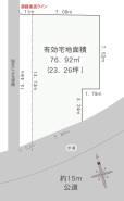 土地面積23坪、隣地通路につき角地のような立地
