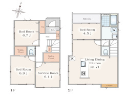 LDKはゆとりの18.7帖、人気の2階建て4部屋プラスLDK