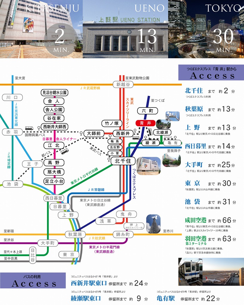 青井駅から都内へのアクセス